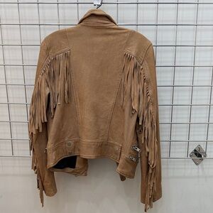 Fringe leather moto jacket